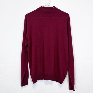 Fiii Burgundy Mock Neck Merino Wool Blend Pullover Sweater Size Medium